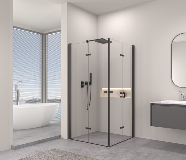 Erga Berlin Double, sprchový kout s dvojitými skládacími dveřmi 70(dveře) x 120(dveře) x 195 cm, 6mm čiré sklo, černý profil, ERG-V02-BERLIN-D070D120…