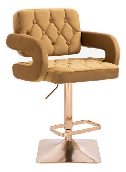 LuxuryForm DESIGN Barová židle ADRIA VELUR na zlaté hranaté podstavě - medová