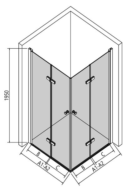 Erga Berlin Double, sprchový kout s dvojitými skládacími dveřmi 70(dveře) x 120(dveře) x 195 cm, 6mm čiré sklo, černý profil, ERG-V02-BERLIN-D070D120…