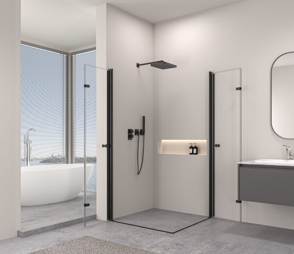 Erga Berlin Double, sprchový kout s dvojitými skládacími dveřmi 70(dveře) x 120(dveře) x 195 cm, 6mm čiré sklo, černý profil, ERG-V02-BERLIN-D070D120…