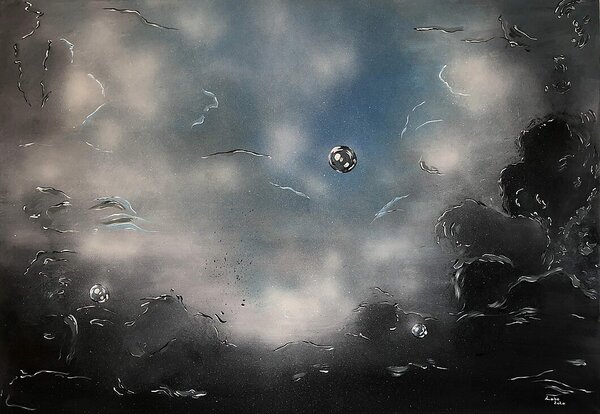 Ručně malovaný obraz od Nikol Labe - "Blue sky in space", rozměr: 100 x 70 cm