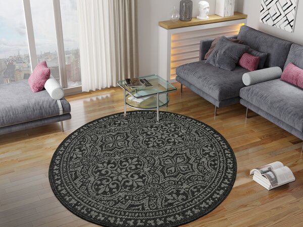 Balta Kulatý sisalový koberec oboustranný Brussels 205992/10110 antracitový krémový Rozměr: průměr 120 cm