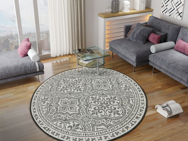 Balta Kulatý sisalový koberec oboustranný Brussels 205992/10110 antracitový krémový Rozměr: průměr 120 cm