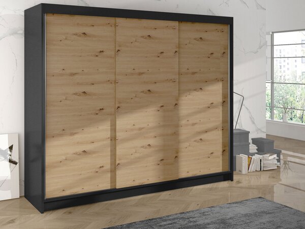 Třídveřová šatní skříň Geneva II, Barva: černá/dub artisan 5903211108785