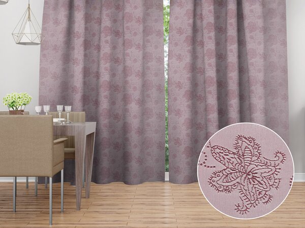 Biante Dekorační závěs TF-138 Hnědovínové květované ornamenty na starofialovém 150x140 cm