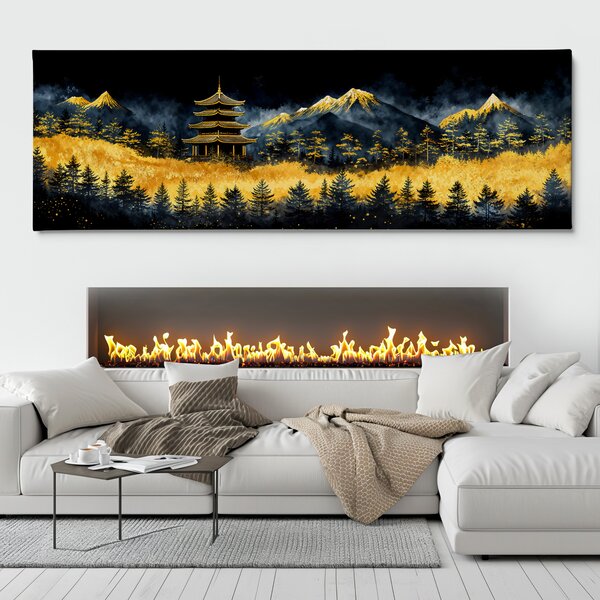 Obraz na plátně - Japonský chrám Majito v tyrkysových lesích FeelHappy.cz Velikost obrazu (šířka x výška): 60 x 20 cm