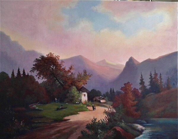 Ručně malovaný obraz od Miloslav Teplý - "Alpská krajina", rozměr: 90 x 70 cm