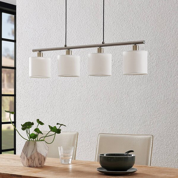 Lindby Závěsné svítidlo Stannis, 75 cm, bílé, 4 světla, textilní, stmívatelný, Bílá / opál, Obývací pokoj / jídelna, kov, Moderní