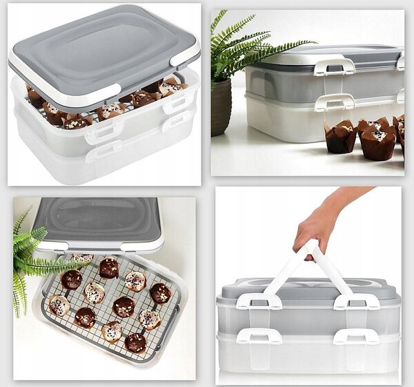 Orion Úložný box na cukroví a zákusy, PIKNIK, 3 patra, s uchy, mix barev