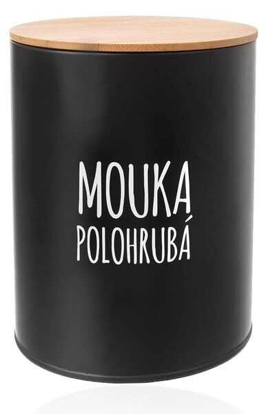 Orion Dóza na potraviny, plechová, černá, s bambusovým víkem, 2,3l, MOUKA POLOHRUBÁ