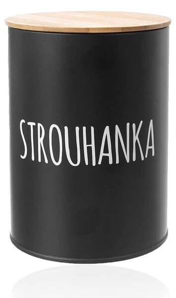 Orion Dóza na potraviny, plechová, černá, s bambusovým víkem, 1,3l, STROUHANKA