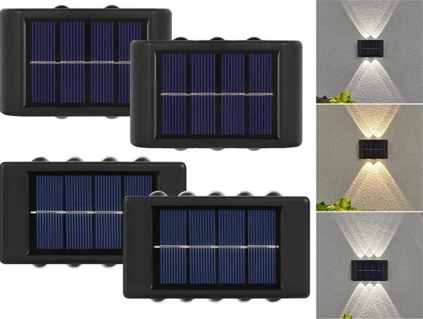 Hjlight Solární 6 LED nástěnné svítidlo, svítí nahoru i dolů, 4 ks v balení