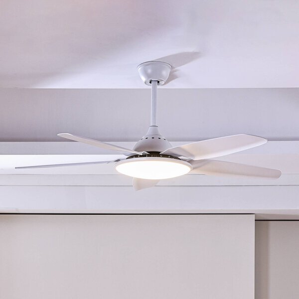 Lucande Stropní ventilátor LED Divian, bílý, DC, tichý,, Bílá / opál, Obývací pokoj / jídelna, kov, Moderní