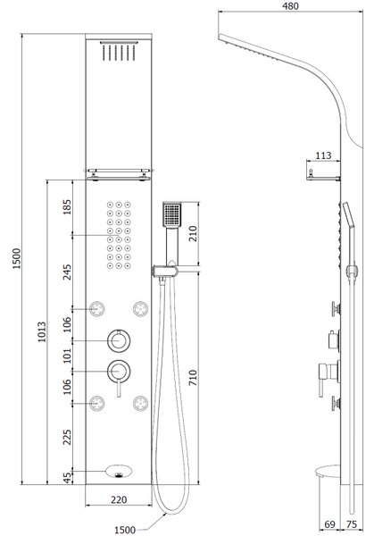 Mexen Adrox sprchový panel s výlevkou, chrom - 7613-04-00