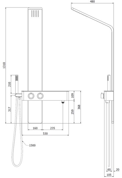 Mexen Strit panel sprchový, černý - 7625-02-70