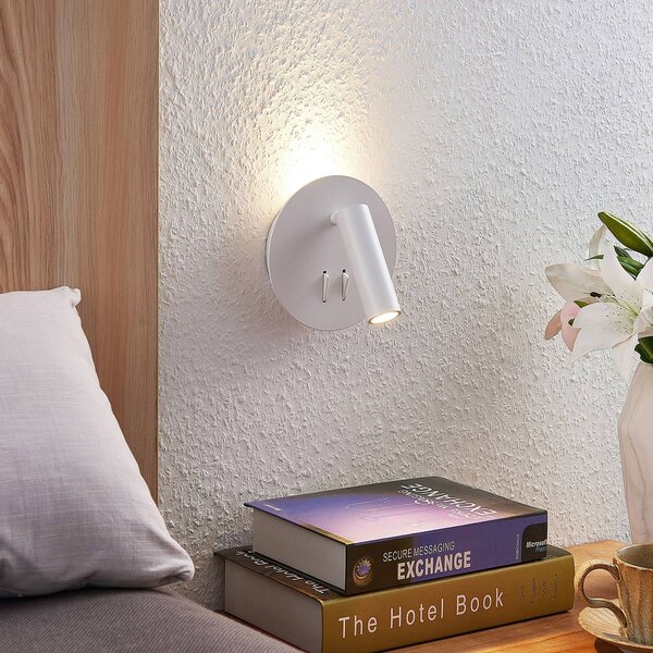 Lucande LED nástěnné svítidlo Magya, bílé 2 světla. kulaté, Bílá / opál, Obývací pokoj / jídelna, Hliník, Moderní, Nástěnné svítidlo / světlem dolů