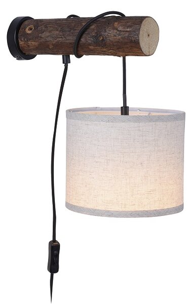 Leuchten Direkt 11235-79 BARK - Nástěnná lampička se dřevem a textilním stínidlem, kabel do zásuvky, 1 x E27