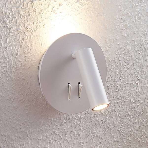 Lucande LED nástěnné svítidlo Magya, bílé 2 světla. kulaté, Bílá / opál, Obývací pokoj / jídelna, Hliník, Moderní, Nástěnné svítidlo / světlem dolů