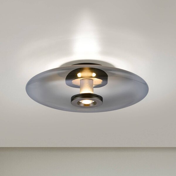 PURE LED stropní svítidlo Vitrum, šedé, sklo/hliník, Ø 45 cm, stmívatelný, Hliník / šedá / zinek, Obývací pokoj / jídelna, Sklo, Moderní