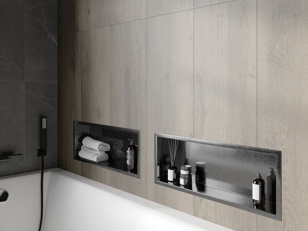 Mexen X-Wall-R rohová polička s obrubou 60 x 20 cm, kartáčovaný gun grey - 19E0602010