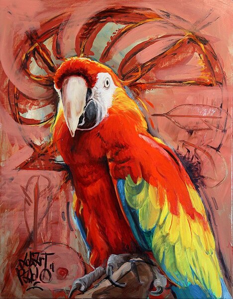 Ručně malovaný obraz od Pavel Dolejš - "Papoušek 2", rozměr: 70 x 90 cm