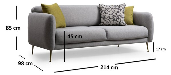 Hanah Home 3-místná pohovka Sevilla 214 cm šedá
