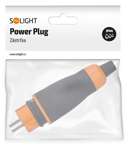 SOLIGHT Zástrčka do vlhka, přímá, IP44, černá-oranžová