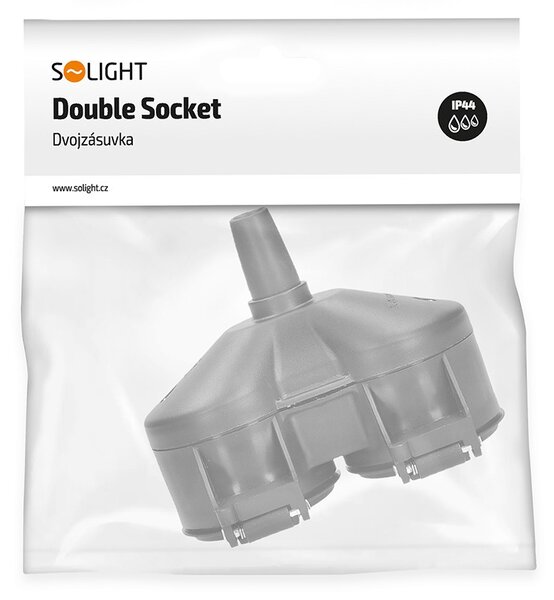 SOLIGHT Kabelová dvojzásuvka do vlhka, IP44, černá