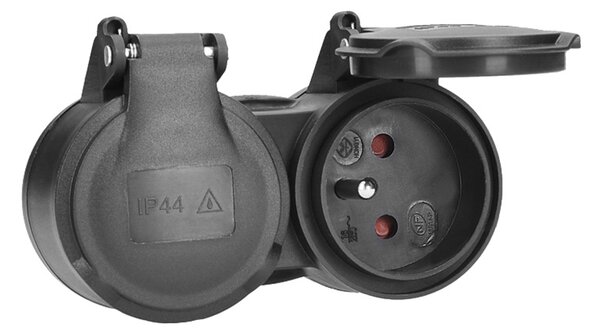 SOLIGHT Kabelová dvojzásuvka do vlhka, IP44, černá