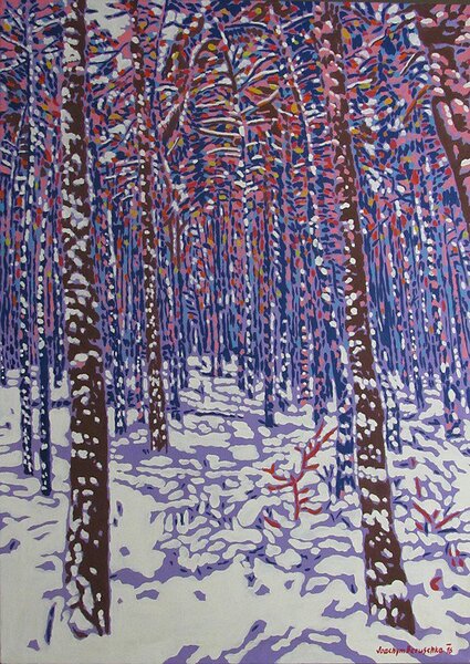 Ručně malovaný obraz od Joachym Beruschka - "Zimní les", rozměr: 75 x 105 cm
