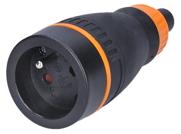 SOLIGHT Zásuvka do vlhka, přímá, IP40, černá-oranžová