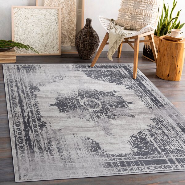 Makro Abra Kusový koberec vhodný k praní ANDRE 1187 Klasický protiskluzový bílý černý Rozměr: 160x220 cm