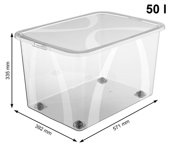 Úložný box, transparentní krabice s víkem, Rotho LONA, 57x39x34 (50l)
