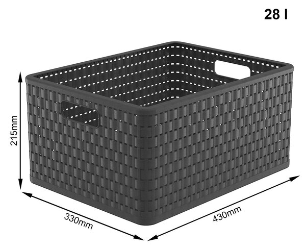 Rotho Plastový košík COUNTRY, rovný, antracit (28l - 43x33x22)