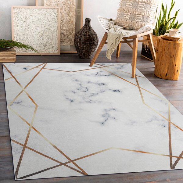 Makro Abra Kusový koberec vhodný k praní ANDRE 1220 Mramor geometrický protiskluzový bílý Rozměr: 80x150 cm