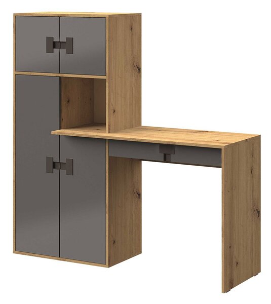 Psací stůl s regálem Tikrote TE11, Barva: dub artisan / šedý lesk 5903211173783