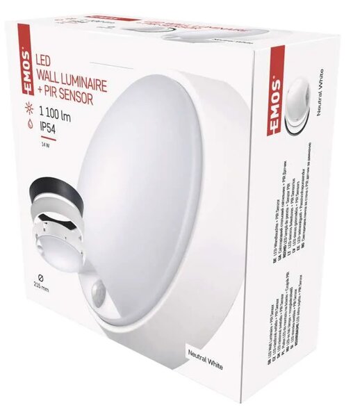 Emos lighting LED přisazené svítidlo ZURI s pohyb. čidl., kruhové č/b 14W n.b., IP54 1539072240