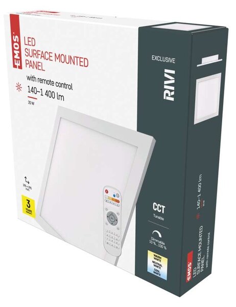 Emos lighting LED přisazené svítidlo RIVI, čtvercové 20W, stmív. se změnou CCT 1544101800