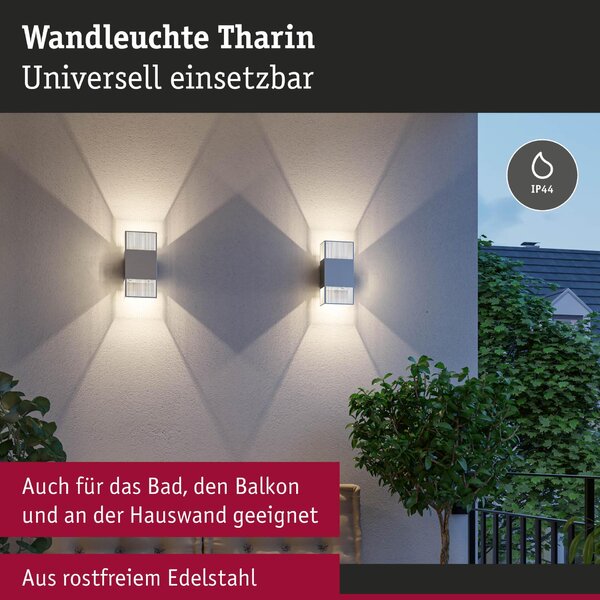 PAULMANN LED nástěnné svítidlo Tharin IP44 3000K 120x250mm 2x3,7W stříbrná