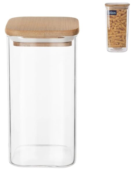 Orion Skleněná dóza hranatá s bambusovým víkem, 1,7l BORO