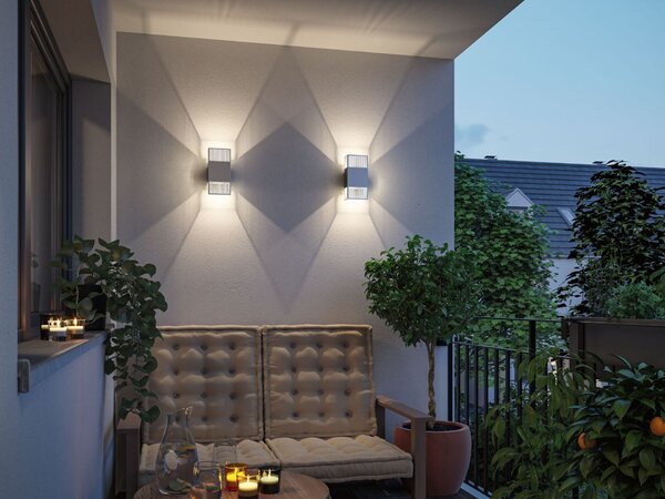 PAULMANN LED nástěnné svítidlo Tharin IP44 3000K 120x250mm 2x3,7W stříbrná