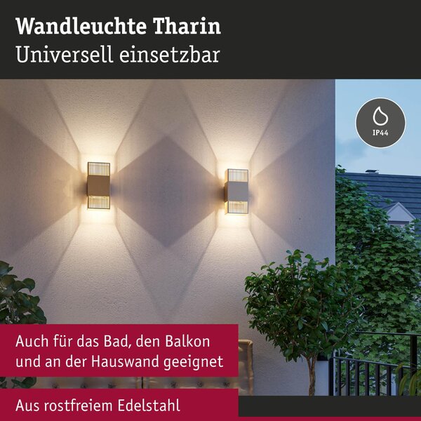 PAULMANN LED nástěnné svítidlo Tharin IP44 3000K 120x250mm 2x3,7W zlatá