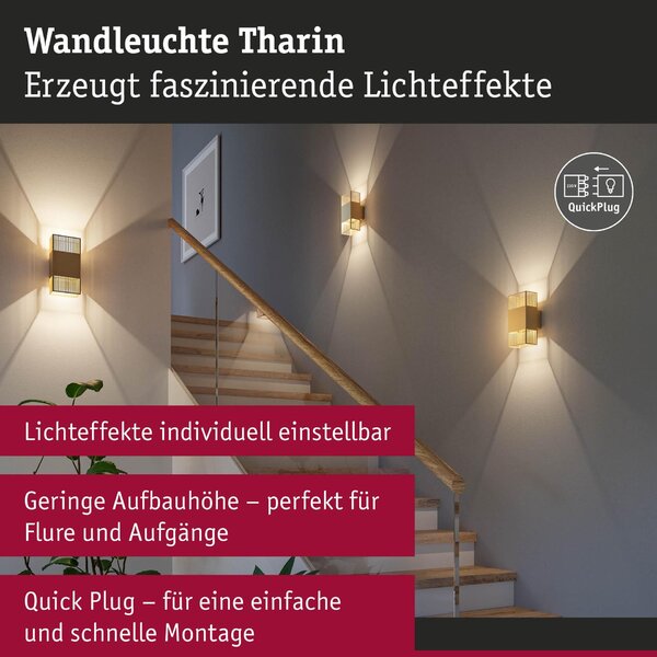 PAULMANN LED nástěnné svítidlo Tharin IP44 3000K 120x250mm 2x3,7W zlatá