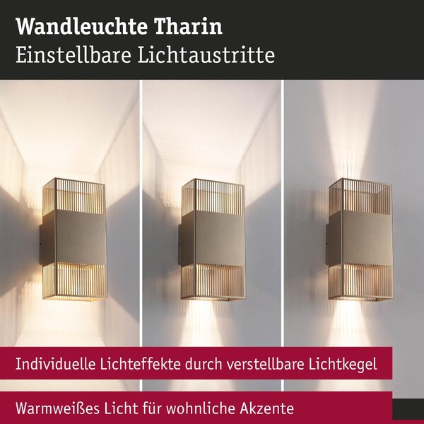 PAULMANN LED nástěnné svítidlo Tharin IP44 3000K 120x250mm 2x3,7W zlatá
