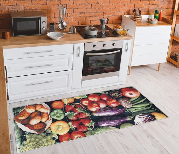 Makro Abra Kusový koberec vhodný k praní ANDRE 1711 Do kuchyně ovoce zelenina protiskluzový vícebarevný Rozměr: 80x200 cm