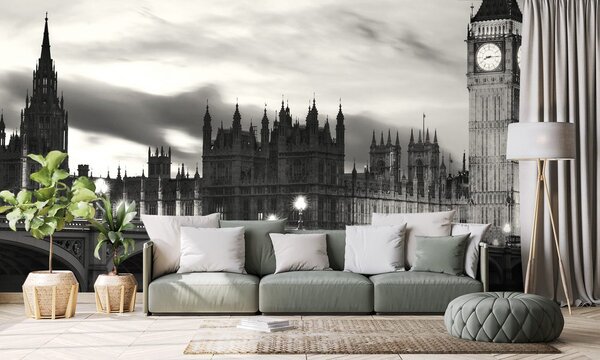 Fototapeta noční černobílý Big Ben v Londýně