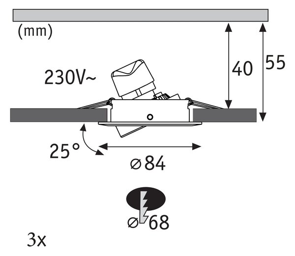 PAULMANN LED vestavné svítidlo Nova GU10 Flat výklopné 3x4,9W 230V 2700K černá mat
