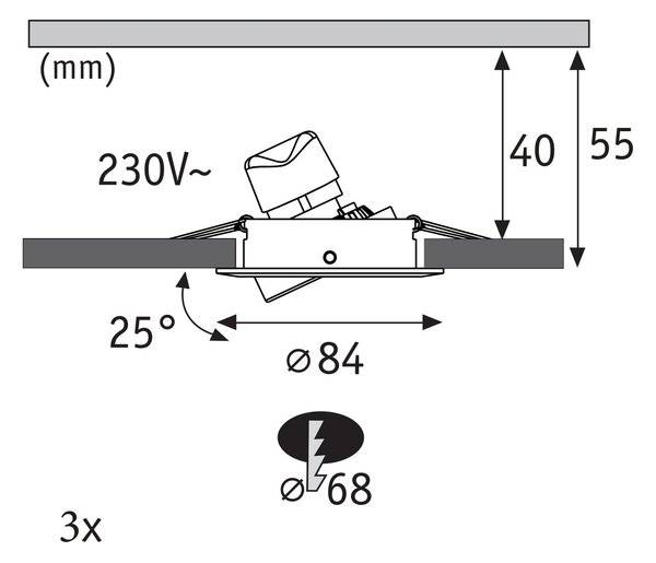 PAULMANN LED vestavné svítidlo Nova GU10 Flat výklopné 3x4,9W 230V 2700K kov kartáčovaný