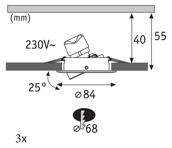 PAULMANN LED vestavné svítidlo Nova GU10 Flat výklopné 3x4,9W 230V 2700K chrom
