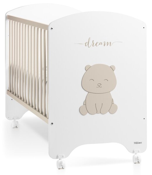 Dětská postýlka Trama DREAM BEAR White/Light Earth 60 x 120 cm (s možností intalace k rodičovské posteli)